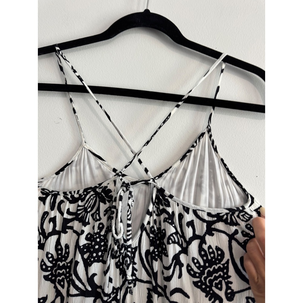 Vacation summer dress LOFT Floral Maxi Dress Womens XSP Black White Strappy Back - Picture 3 of 5